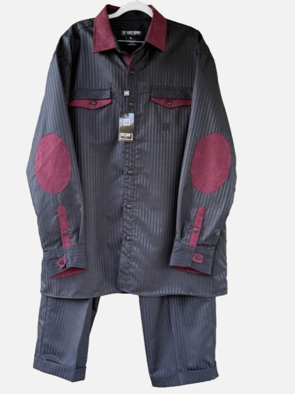 Stacy Adams Mens Black Polyester Matching Walking Set 2pc Leisure Suit Sz 2XL/42